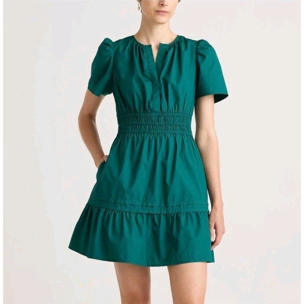 Quince 100% Organic Cotton Poplin Tiered Mini Dress Garden Green Size Small